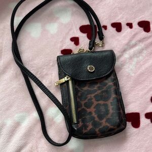 Leopard Print Crossbody Phone Bag with Gold Hardware